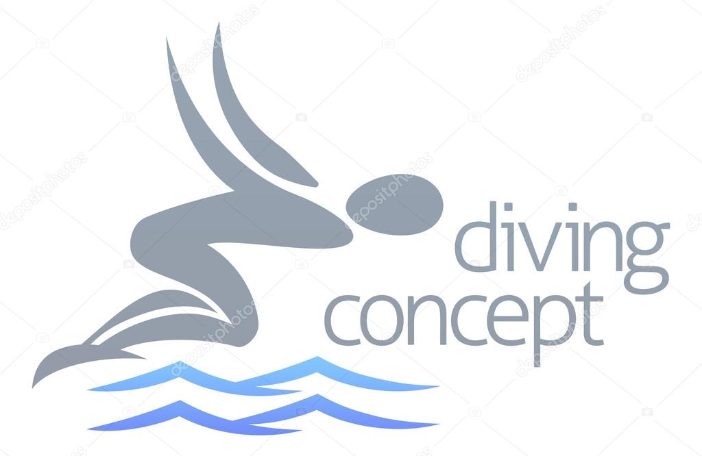 An illustration of an abstract swimmer diving into the water concept design