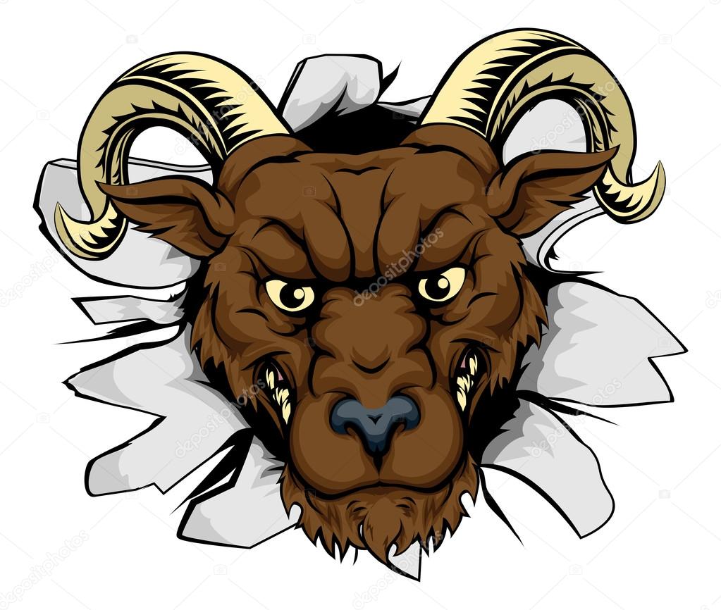 A mean ram character or sports mascot breaking out