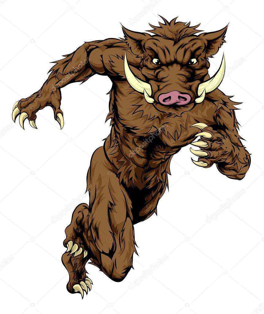 An illustration of a mean looking boar sports character mascot sprinting