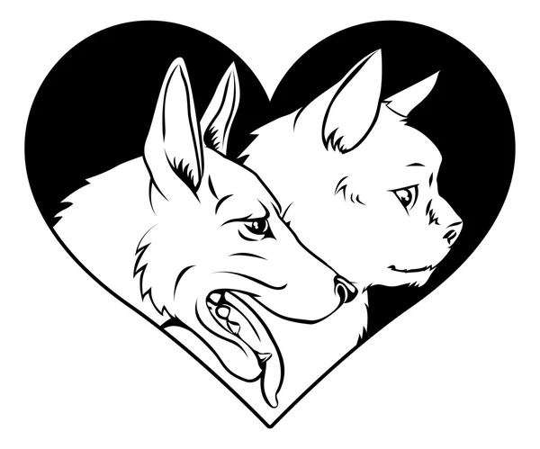 Coeur animal chat et chien — Image vectorielle