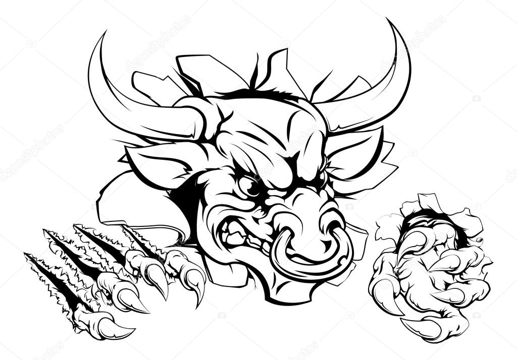 Bull or Minotaur monster smashing through wall and tearing it apart