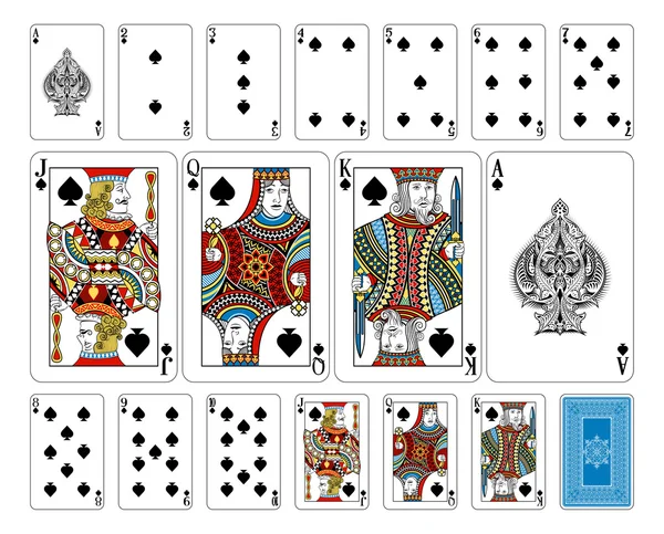 Pik-Spielkarten in Brückengröße plus Rückseite — Stockvektor