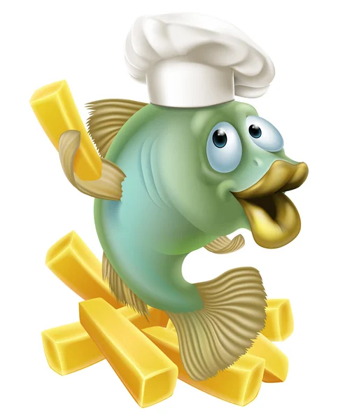 Chartoon Koch mit Fisch und Chips — Stockvektor