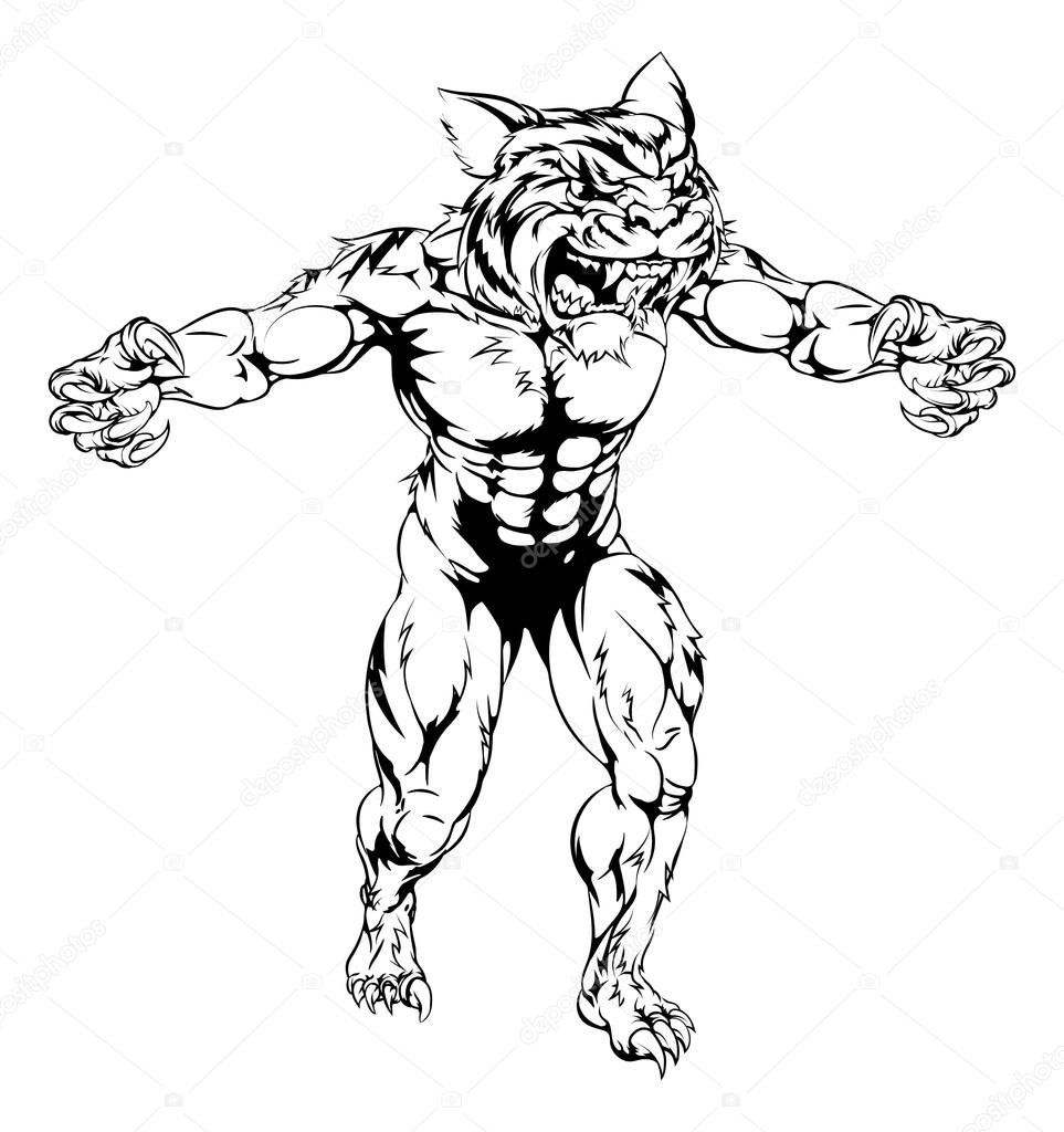 An illustration of a Tiger scary sports mascot with claws out