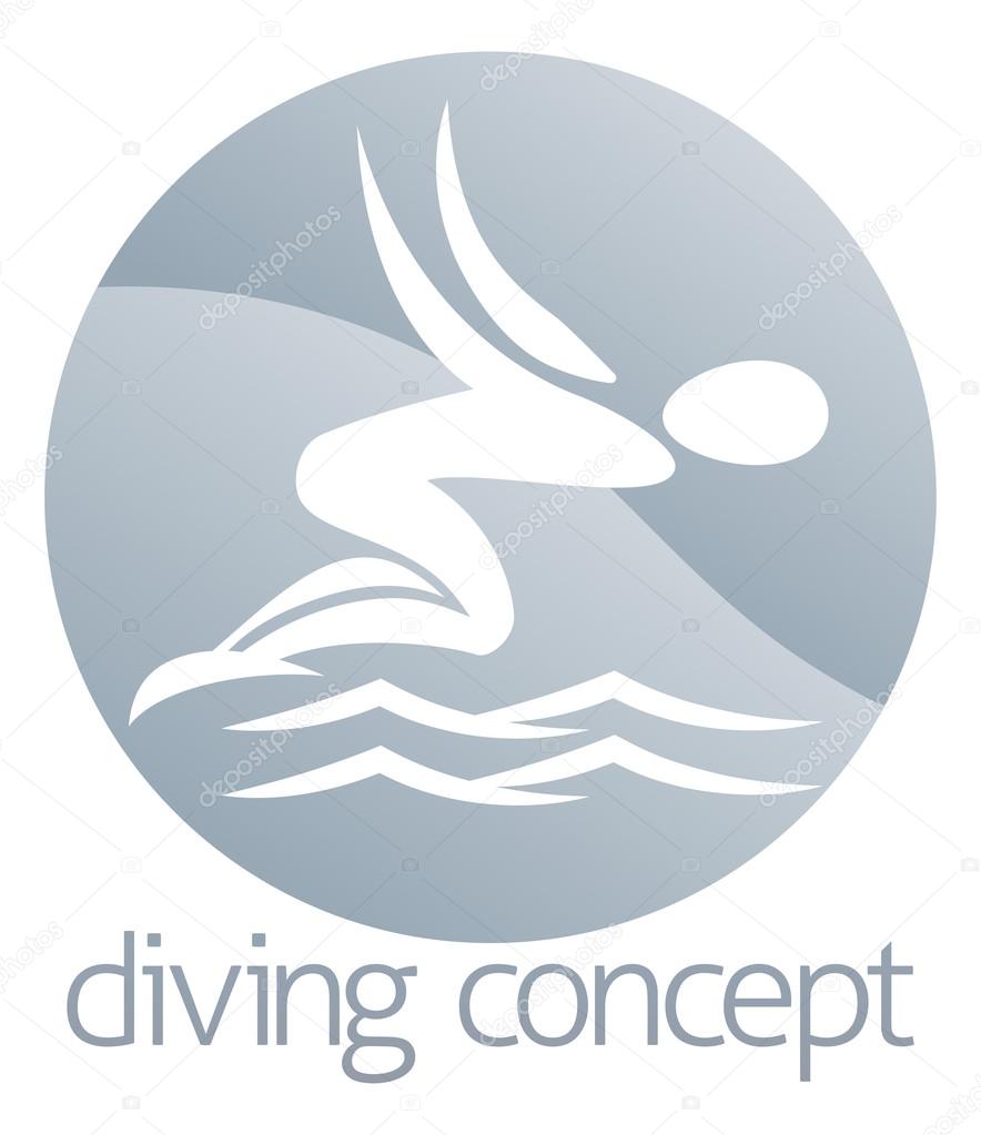 An illustration of an abstract swimmer diving into the water circle concept design