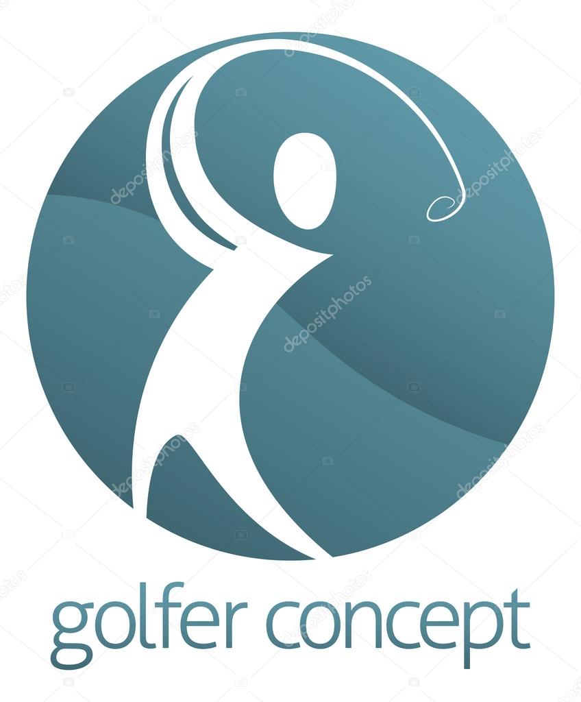 An abstract golfer figure swinging his golf club circle concept design