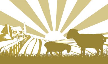 Sheep farm scene clipart