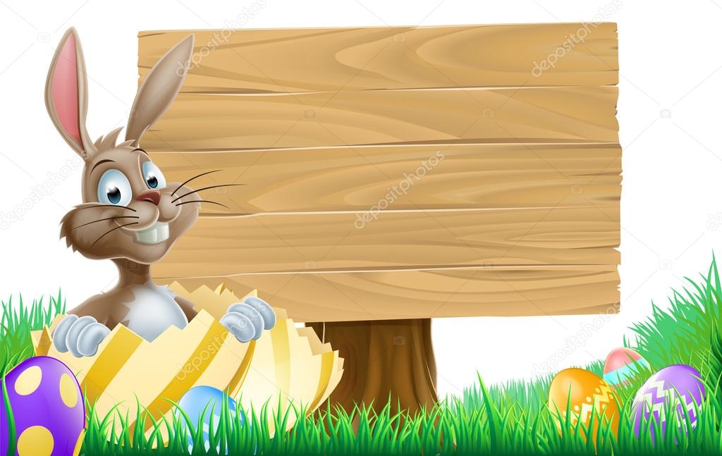 Cartoon Easter Egg Bunny Sign