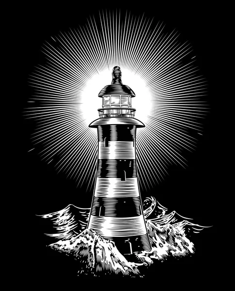 Phare et vagues — Image vectorielle