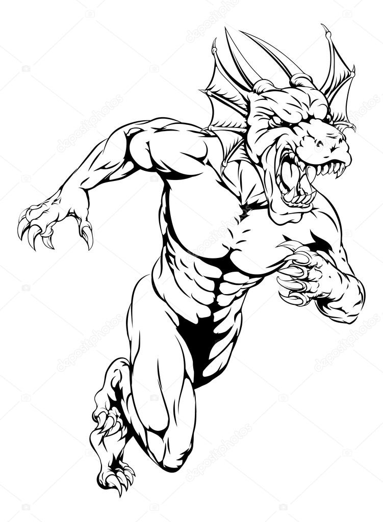 An mean muscular bull sports mascot character sprinting