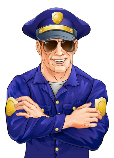 Polícia feliz com óculos de sol — Vetor de Stock