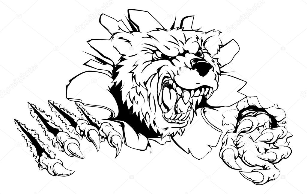 Bear claw breakthrough concept of a bear breaking its way out of the screen