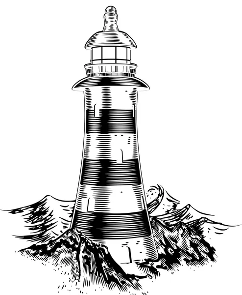 Lighthouse on rocks — Stock Vector