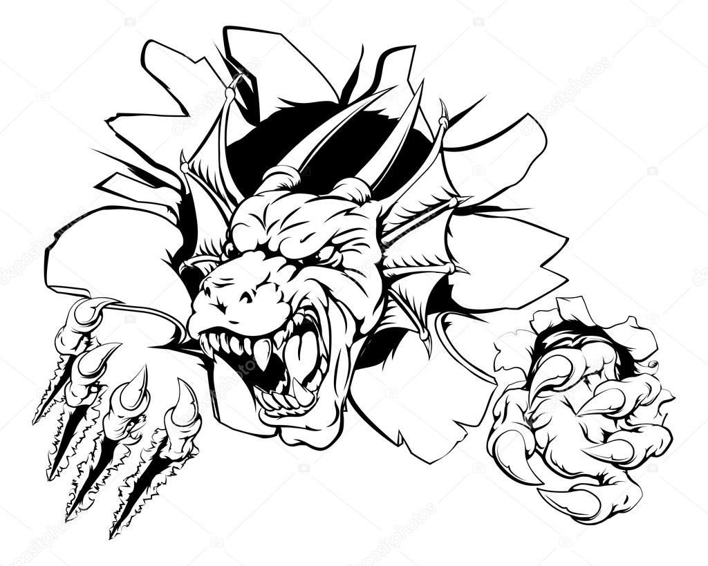 A dragon sports mascot ripping through the background