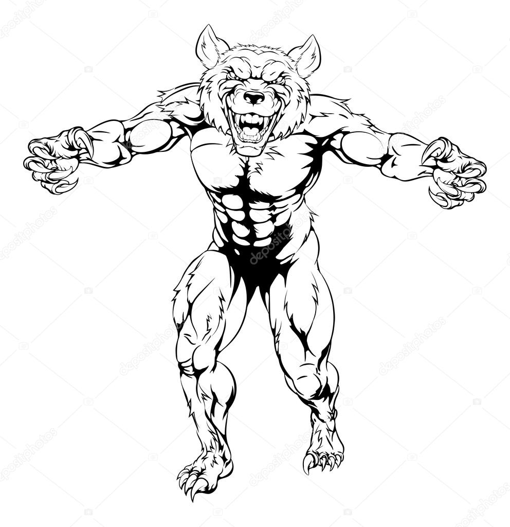 Tough werewolf or wolf animal mascot illustration
