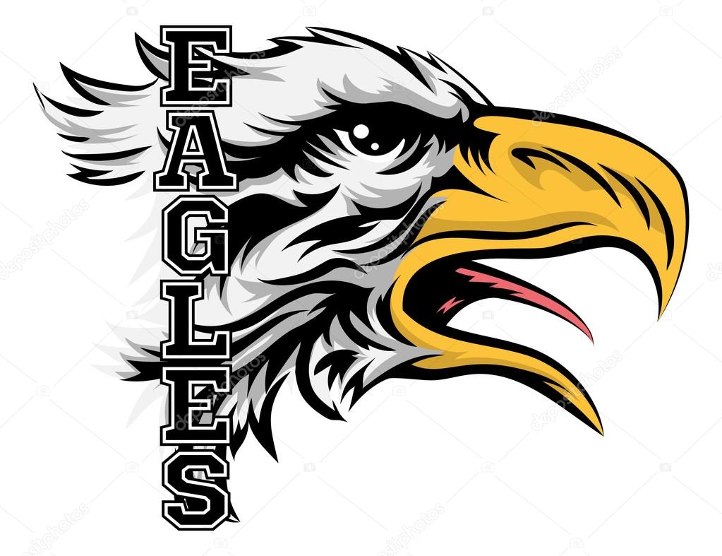 An illustration of a cartoon eagle sports team mascot with the text Eagles
