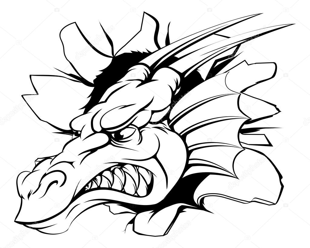 Dragon head smashing out of the wall or background