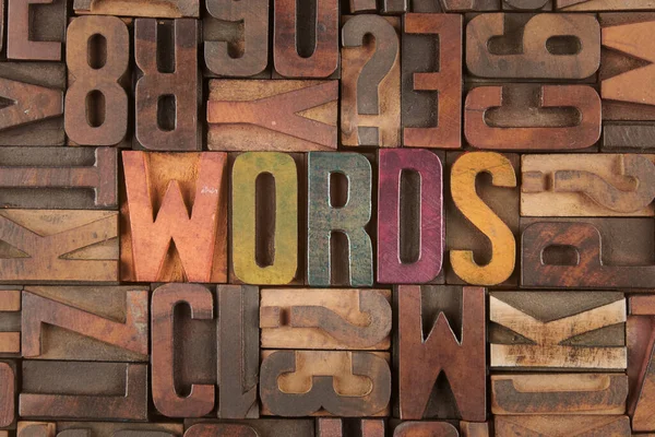 Words Word Vintage Letterpress Drewniane Bloki — Zdjęcie stockowe