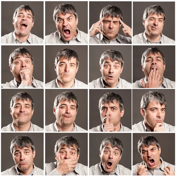 Man with different expressions and gestures Stock Picture