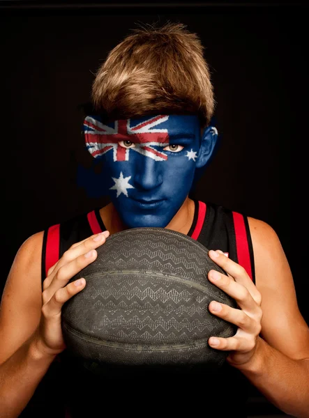 Jogador de basquete com bandeira australiana — Fotografia de Stock