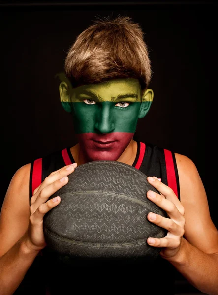 Basketball player with lithuanian flag — Stock Photo, Image