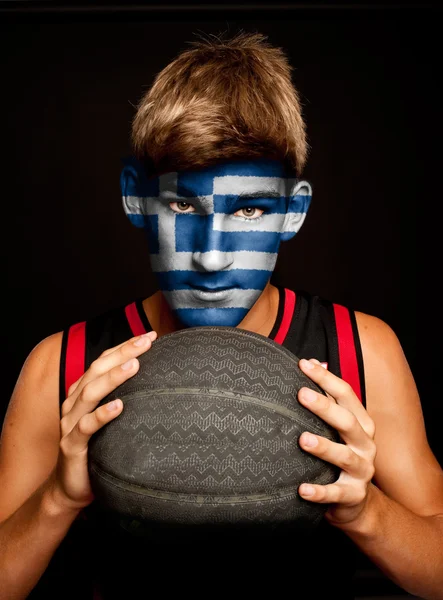 Basketspelare med grekisk flagg — Stockfoto