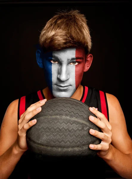 Jogador de basquete com bandeira francesa — Fotografia de Stock