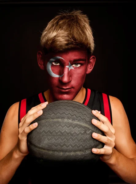 Basketball player with turkish flag — Stock Photo, Image