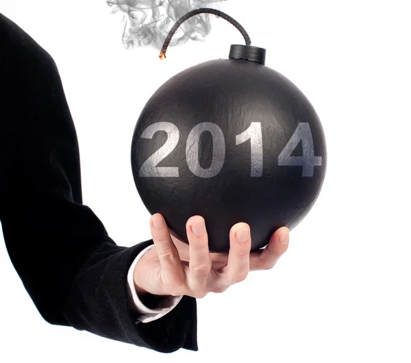 Businessman hand holding an old-fashioned bomb — Stock Photo, Image