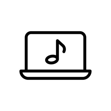dizüstü bilgisayar müzik vektörü ince çizgi simgesi
