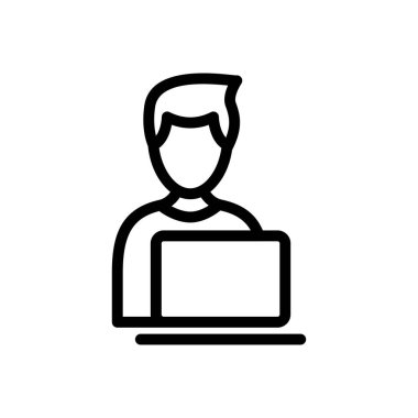 dizüstü bilgisayar çalışma vektörü ince çizgi simgesi