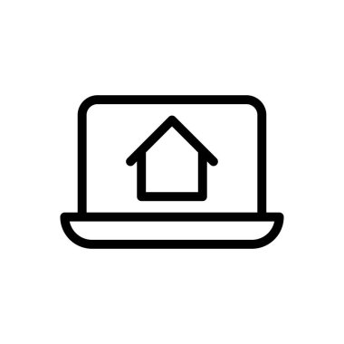 çevrimiçi dizüstü bilgisayar evi vektörü ince çizgi simgesi
