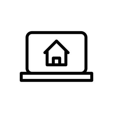 dizüstü bilgisayar evi vektörü ince çizgi simgesi