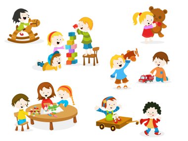 Çocuklar oyuncaklarla oynuyor