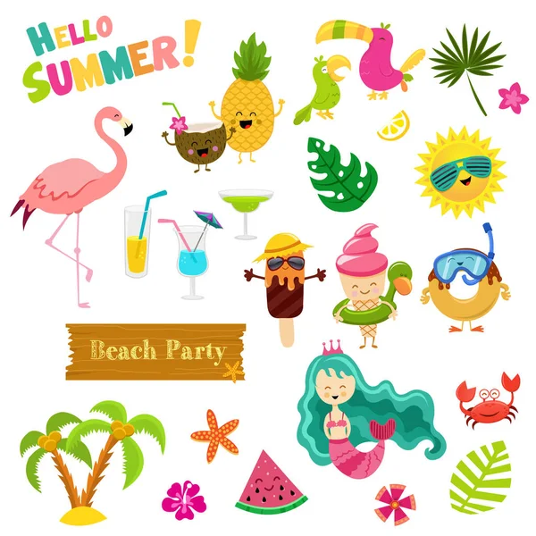 Collection Cute Summer Characters — Stock Vector