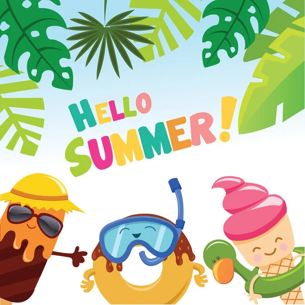 Niedliche Sommerkarte Mit Eis Eis Stiel Und Donut — Stockvektor