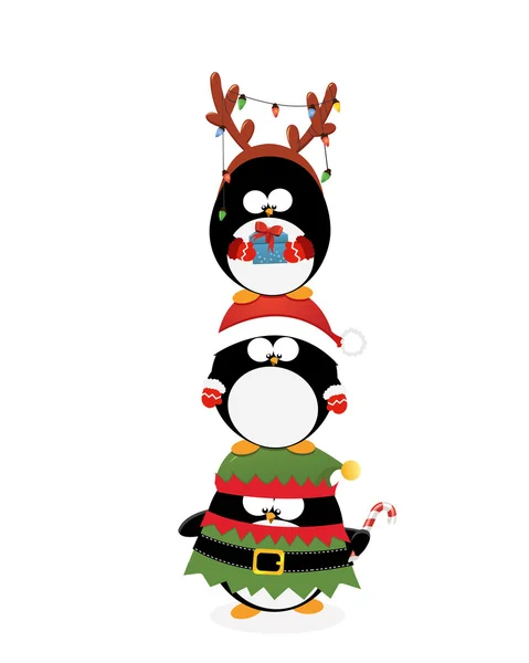 Christmas Penguins Piled Up — Stock Vector