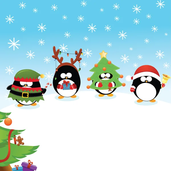 Christmas Penguins Card — Stock Vector