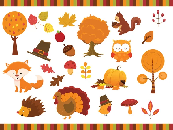 Cute Autumn Elements — Stock Vector