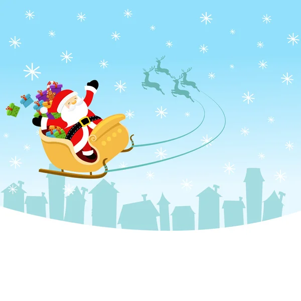 Santa Flying With Sleigh — Stock Vector