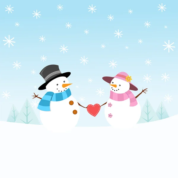 Bonhomme de neige couple amoureux — Image vectorielle