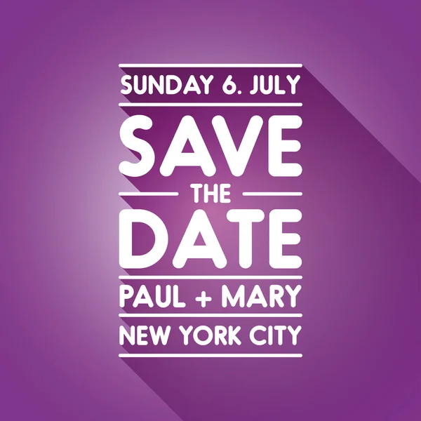 Anúncio de casamento violeta tipográfico - Salvar a data — Vetor de Stock