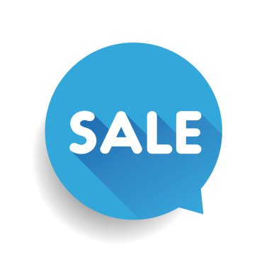 Satılık etiket konuşma balonu vektör mavi