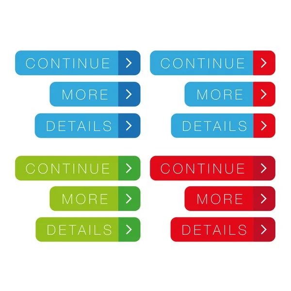 Uppmaning till handling knappen set - detaljer, mer, Läs mer, Fortsätt — Stock vektor