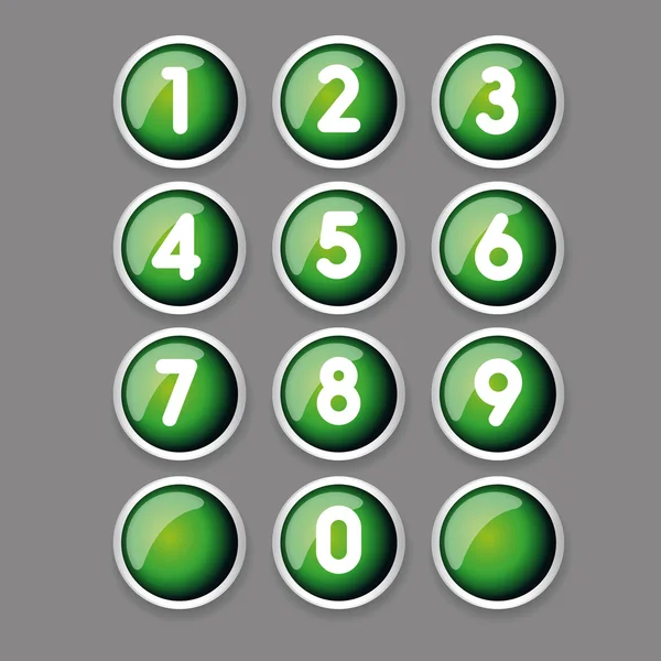 緑色のボタンの番号設定ベクトル — ストックベクタ