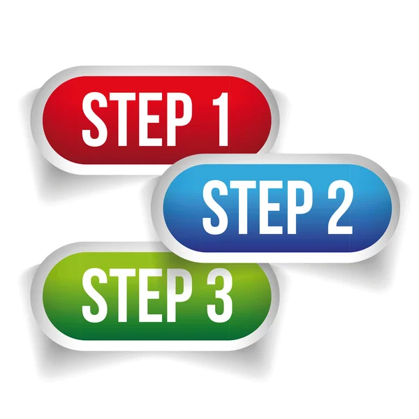 Langkah Satu, Dua, Tiga tombol kemajuan - Stok Vektor