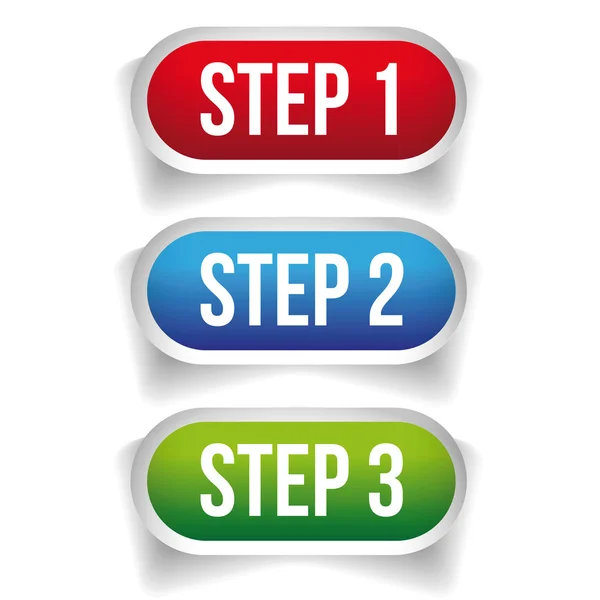Langkah Satu, Dua, Tiga tombol kemajuan - Stok Vektor