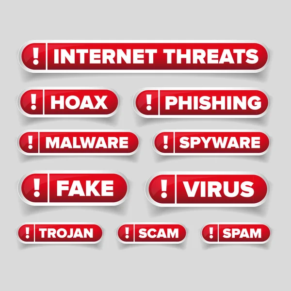 Set tombol ancaman Internet - Hoax, Spam dll - Stok Vektor