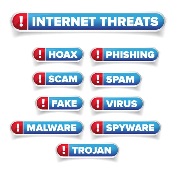 Juego de botones de amenazas de Internet: engaño, spam, etc. — Vector de stock