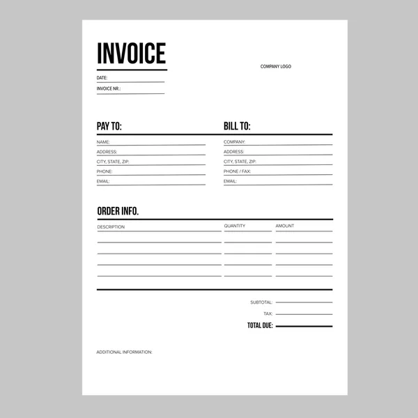 Invoice / business template - A4 European standard paper — Stock Vector